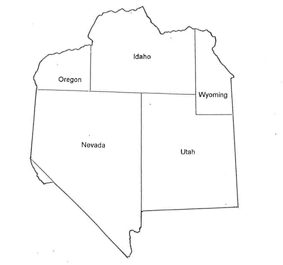 Outline map of the Intermountain study region, with areas labeled Oregon, Idaho, Wyoming, Nevada and Utah.